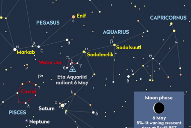 Położenie na niebie radiantu roju Eta Akwarydów w nocy 6 maja 2024 r.