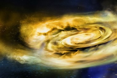 Ilustracja silnych wiatrów zakłócających zewnętrzny dysk materii otaczającej czarną dziurę o masie gwiazdowej. Źródło: NASA/Swift/A. Simonnet, Sonoma State University