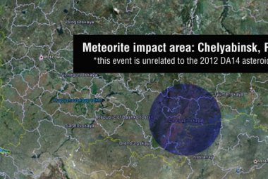Obszar upadku meteorytów po eksplozji bolidu nad Czelabińskiem w Rosji 15.02.2013 r.