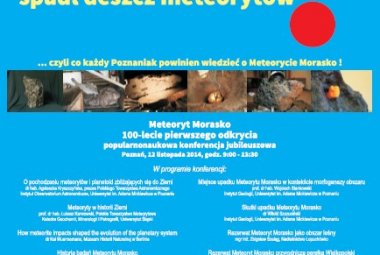 Plakat konferencji "Meteoryt Morasko – 100-lecie pierwszego odkrycia"