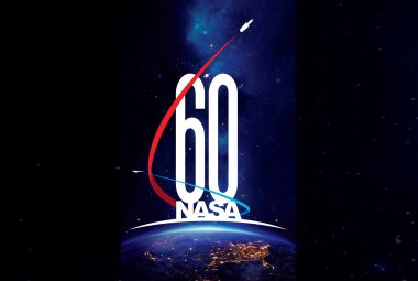 Logo NASA na sześćdziesiątą rocznicę powstania agencji. Źródło: NASA