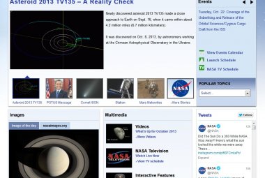 Aktualny wygląd witryny internetowej NASA