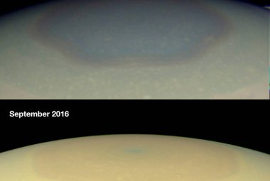 Zmiany barwy bieguna północnego Saturna